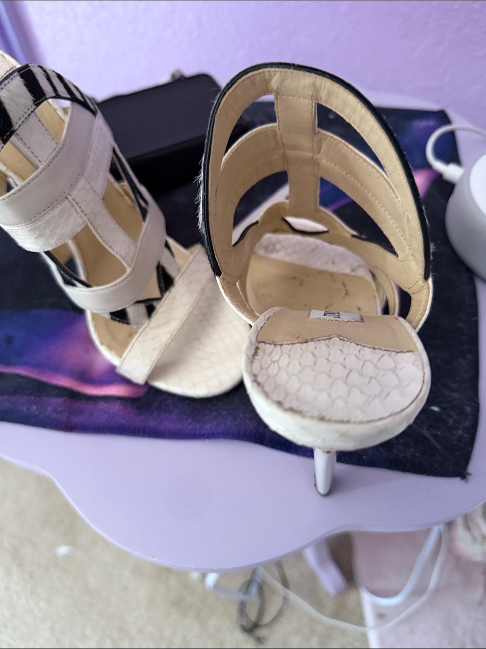 Jimmy Choo Cream Strappy Stiletto Sandals with Zebra Accent - Picture 3 of 5